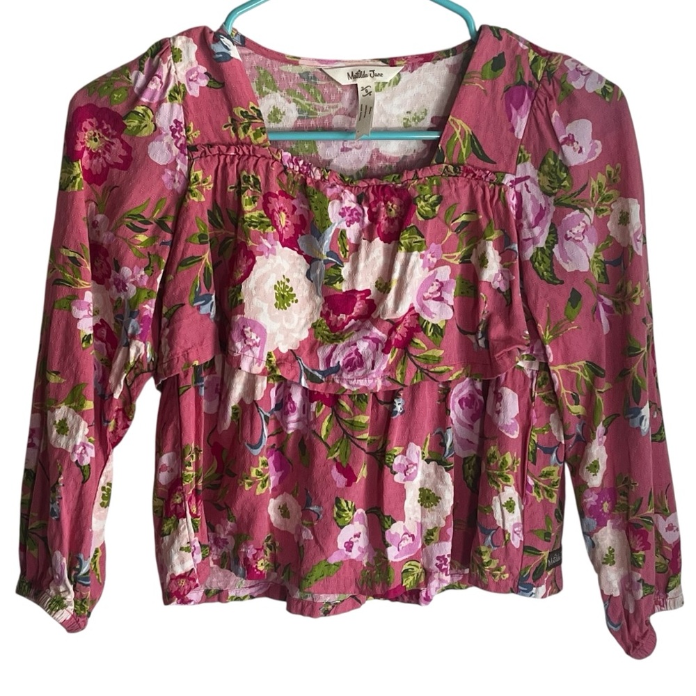 Matilda Jane Enchanted GardenAlways Blooming Pink Floral Peasant Blouse Girls 8